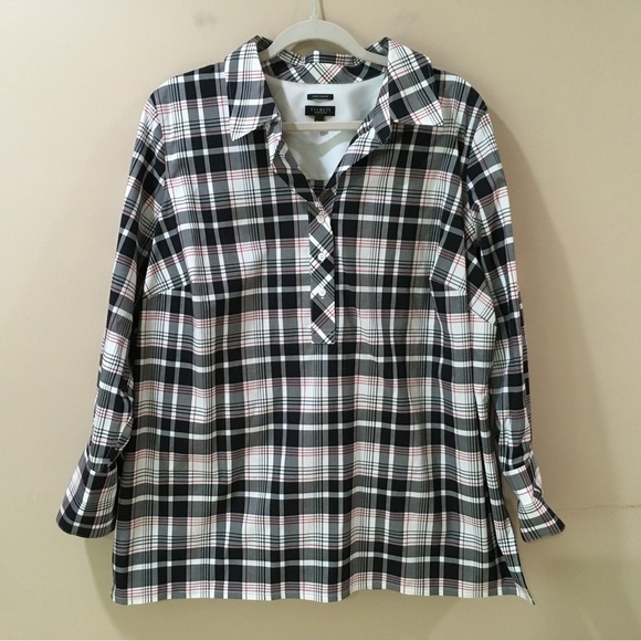 Talbots Wrinkle Resistant Blouse Top Plus  Size 16WP White Black - Picture 1 of 4
